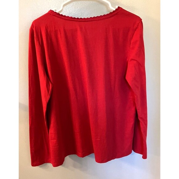 Basic Edition Womens Long Sleeve Red Tee with Decorative Neckline Large - Picture 7 of 7